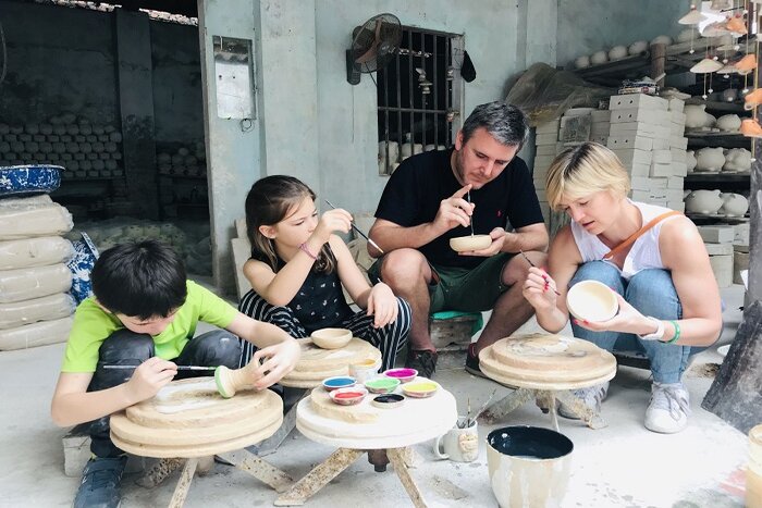 Tourists in Bat Trang Pottery Village 